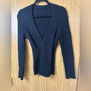 Cupshe Black V-Neck Ribbed Sweater